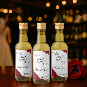 Étiquettes Pour Bouteilles De Vin Élégant Script Red Roses Mariage