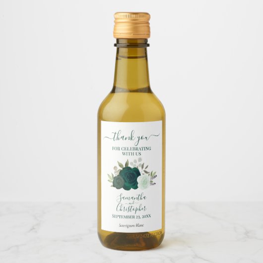 Étiquettes Pour Bouteilles De Vin Emerald Green Boho Rose Mariage Merci Mini (Devant)