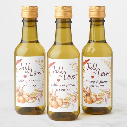 Étiquettes Pour Bouteilles De Vin Fall Love Golden Foliage Automne Mariage Monogramm (Bouteilles)