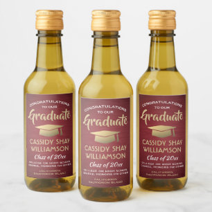 Étiquettes Pour Bouteilles De Vin Fête de graduation Brossé Bourgogne Or Blanc Mini