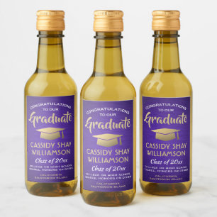 Étiquettes Pour Bouteilles De Vin Fête de Graduation Brossé Purple Gold & White Mini