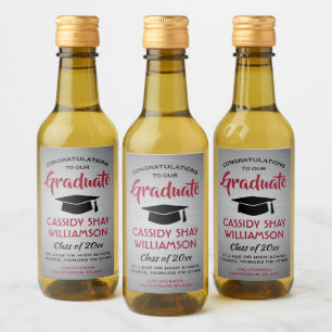 Étiquettes Pour Bouteilles De Vin Fête de Remise de Diplôme Grise Brosse Mini Rouge 
