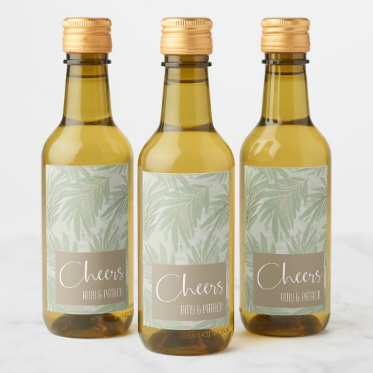 Étiquettes Pour Bouteilles De Vin Feuilles Tropical Vert et Or sur Sage Mini (Bouteilles)