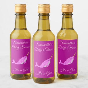 Étiquettes Pour Bouteilles De Vin Fille Bébé Rose Mignonne Narval Fête de Naissance