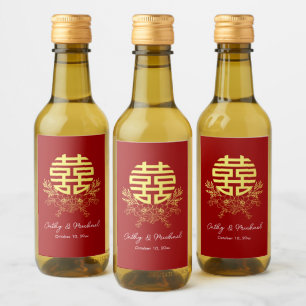 Étiquettes Pour Bouteilles De Vin Fleur de double bonheur de cercle mariage chinois