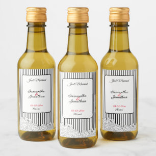 Étiquettes Pour Bouteilles De Vin Fleurs noires et blanches avec bandes