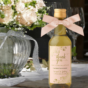 Étiquettes Pour Bouteilles De Vin Gold Lace on Peach Orange Wedding Thank You Mini