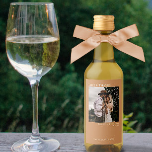 Étiquettes Pour Bouteilles De Vin Golden Tan Mariage Photo Love & Thanks Mini