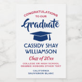 Étiquettes Pour Bouteilles De Vin Graduation Congrats Moderne Rouge Blanc et Bleu Mi (Étiquettes simples)