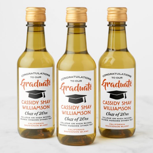 Étiquettes Pour Bouteilles De Vin Graduation Félicats Moderne Orange Blanc Noir Mini (Bouteilles)