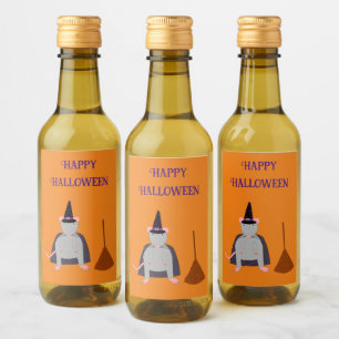 Étiquettes Pour Bouteilles De Vin Halloween Rat sorcier et Broom Custom