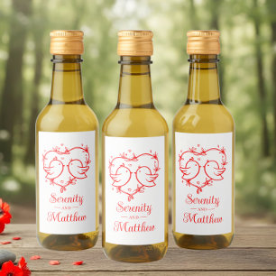 Étiquettes Pour Bouteilles De Vin Jolis Inséparables Bohème Jardin Mariage Cœur Roug