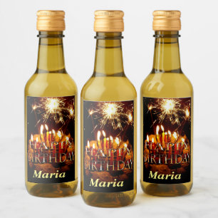 Étiquettes Pour Bouteilles De Vin Joyeux Gâteau D'Anniversaire Avec Des Éperviers,