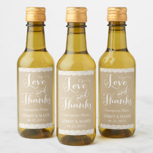 Étiquettes Pour Bouteilles De Vin Kraft rustique et amour et remerciements de dentel
