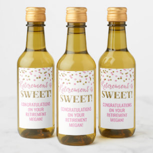 Étiquettes Pour Bouteilles De Vin La retraite est Sweet Pink Gold Confetti
