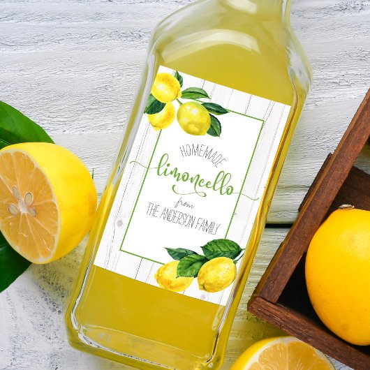 Étiquettes Pour Bouteilles De Vin Limoncello aquarelle citrons rustique nom de scrip