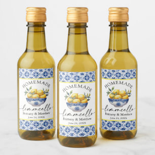 Étiquettes Pour Bouteilles De Vin Limoncello Calligraphie Aquarelle Citron Carreaux 