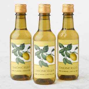Étiquettes Pour Bouteilles De Vin Limoncello Citron jaune Vert Feuilles Fleur d'agru