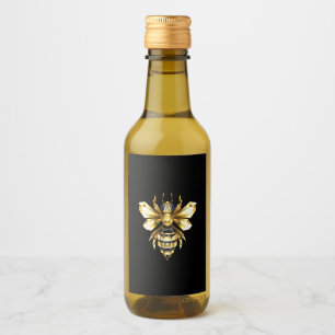 Étiquettes Pour Bouteilles De Vin Logo Faux Gold Foil Bee Polygonal sur Noir