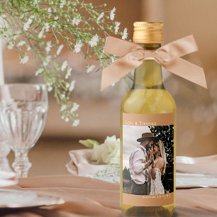 Étiquettes Pour Bouteilles De Vin Love & Thanks Golden Tan Photo de mariage Mini
