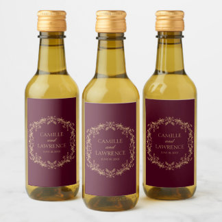 Étiquettes Pour Bouteilles De Vin Mariage cadre floral toile de Bourgogne Champagne