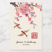 Étiquettes Pour Bouteilles De Vin Mariage chinois d'encre peignant fleurs et oiseaux (Étiquettes simples)
