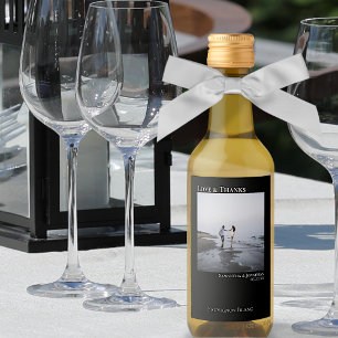 Étiquettes Pour Bouteilles De Vin Mariage Love & Merci Modern Black Photo Mini