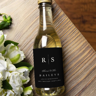 Étiquettes Pour Bouteilles De Vin Mariage Monogramme noir & écrin classique