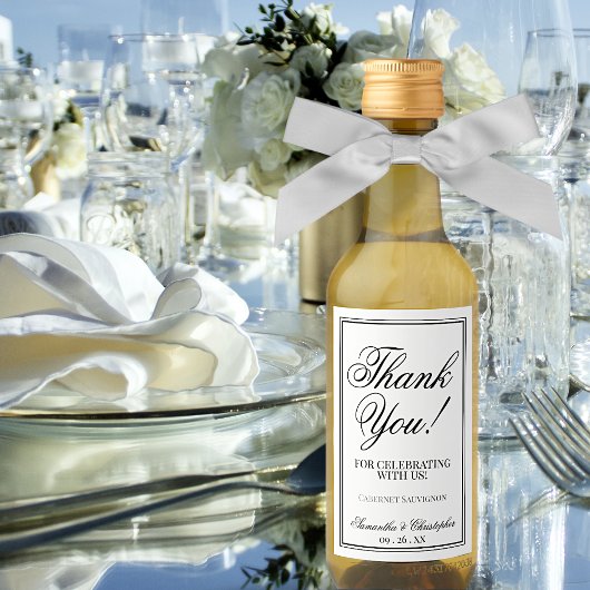 Étiquettes Pour Bouteilles De Vin Mariage noir et blanc simple Mini Merci