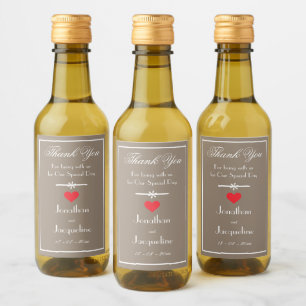 Étiquettes Pour Bouteilles De Vin Merci Stone-Beige Rouge Cœur Blanc Script Mini