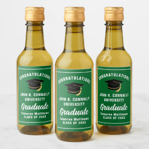 Étiquettes Pour Bouteilles De Vin Mini fête de fin d'études vert personnalisé