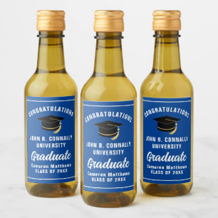 Étiquettes Pour Bouteilles De Vin Mini-fête de remise de diplômes bleu personnalisé