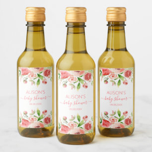 Étiquettes Pour Bouteilles De Vin Mini Fleurs de Rose Rose Fleurie Fille Baby Shower