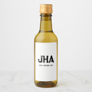 ÉTIQUETTES POUR BOUTEILLES DE VIN MINIMALIST BLACK THREE LETTER MONOGRAM NAME WHITE