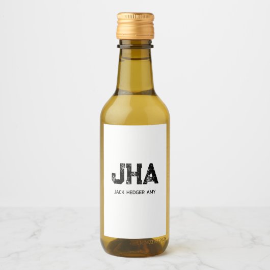 ÉTIQUETTES POUR BOUTEILLES DE VIN MINIMALIST BLACK THREE LETTER MONOGRAM NAME WHITE (Devant)