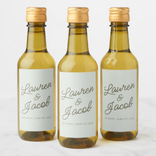 Étiquettes Pour Bouteilles De Vin Moderne Minimaliste Minimaliste Vert Mariage Mini