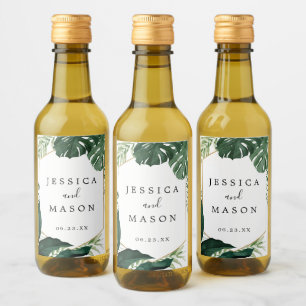 Étiquettes Pour Bouteilles De Vin Monstera Tropical Mariage Mini Étiquettes de vin