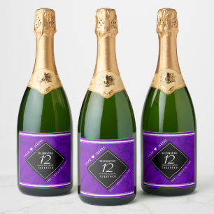 Étiquettes Pour Bouteilles De Vin Mousseux 12ème anniversaire de la Mariage de soie