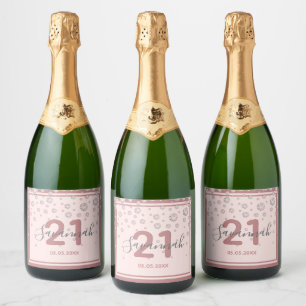 Étiquettes Pour Bouteilles De Vin Mousseux 21e anniversaire de fête diamants rose or scintill