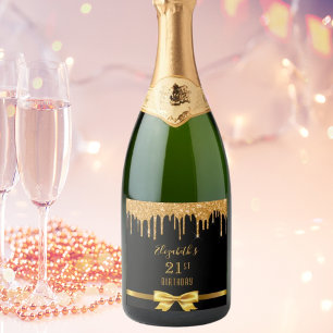 Étiquettes Pour Bouteilles De Vin Mousseux 21e anniversaire fête d'or noir parties scintillan
