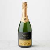 Étiquettes Pour Bouteilles De Vin Mousseux 21e anniversaire fête noir or nom chic (Devant)