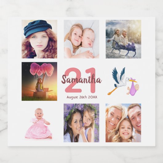 Étiquettes Pour Bouteilles De Vin Mousseux 21e anniversaire fête photo collage (Étiquettes simples)