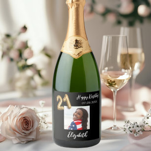 Étiquettes Pour Bouteilles De Vin Mousseux 21e anniversaire photo en or noir