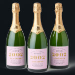 Étiquettes Pour Bouteilles De Vin Mousseux 21st Birthday Born 2002 Ajouter le nom Pink Grey<br><div class="desc">Anniversaire personnalisé ajoutez votre nom et étiquette de vin mousseux année. Modifiez le nom et l'année avec le modèle fourni. Un merveilleux article de fête d'anniversaire rose personnalisé. Plus de cadeaux et de fournitures de fête disponibles avec le design "de normes de fixation" dans le magasin.</div>