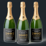 Étiquettes Pour Bouteilles De Vin Mousseux 21st Birthday Born 2002 Ajouter Nom Black Gold<br><div class="desc">Anniversaire personnalisé ajoutez votre nom et étiquette de bière année. Modifiez le nom et l'année avec le modèle fourni. Un merveilleux accessoire de fête d'anniversaire personnalisé. Plus de cadeaux et de fournitures de fête disponibles avec le design "normes de fixation" dans le magasin.</div>