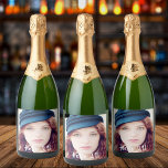 Étiquettes Pour Bouteilles De Vin Mousseux 21st birthday photo hello 21 women<br><div class="desc">Template for Your photo. White text overlay : Hello 21 ! Un label pour une fête du 21e anniversaire.</div>
