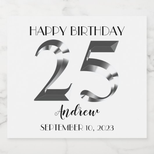 Étiquettes Pour Bouteilles De Vin Mousseux 25e anniversaire d'argent métallique (Étiquettes simples)