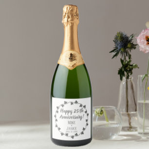 Étiquettes Pour Bouteilles De Vin Mousseux 25e anniversaire du Mariage d'argent Ivy Wreath