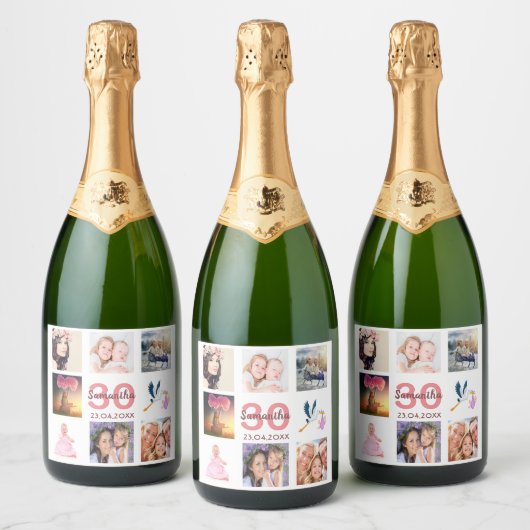 Étiquettes Pour Bouteilles De Vin Mousseux 30e anniversaire fête photo collage (Bouteilles)
