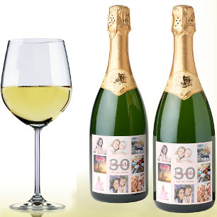 Étiquettes Pour Bouteilles De Vin Mousseux 30e anniversaire fête rose or rose collage photo